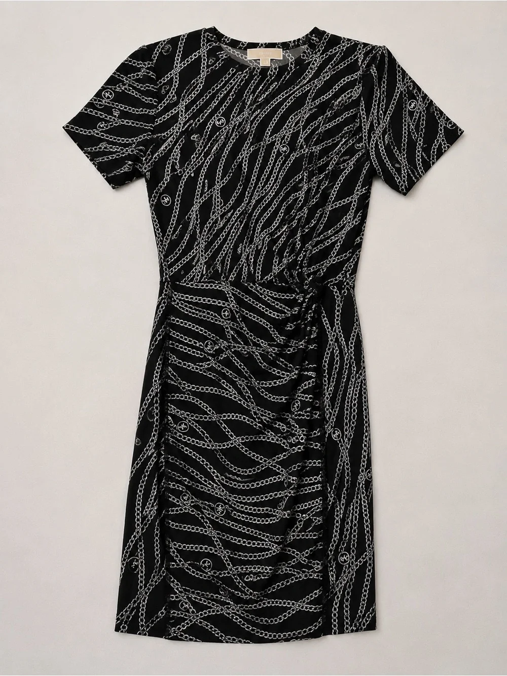 MICHAEL Michael Kors Black Chain Print Draped Faux Wrap Dress XS
